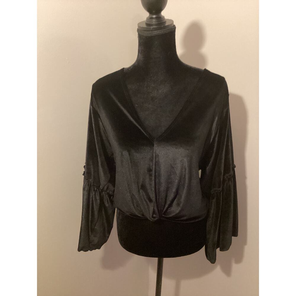 Lavender Field Anthropologie velvet v-neck long sleeve crop top